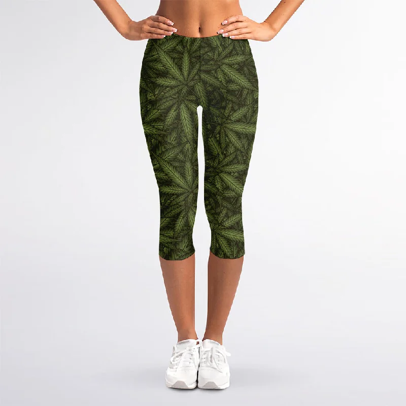 Special Discount Marijuana Leaf Pattern Print Women's Capri Leggings