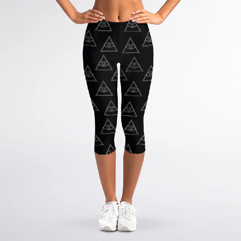 Price Rollback Masonic Eye Pattern Print Women's Capri Leggings