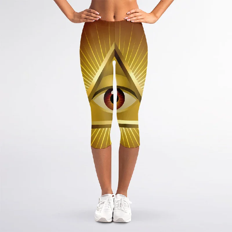 Price Cut Masonic Eye Sight Print Women's Capri Leggings