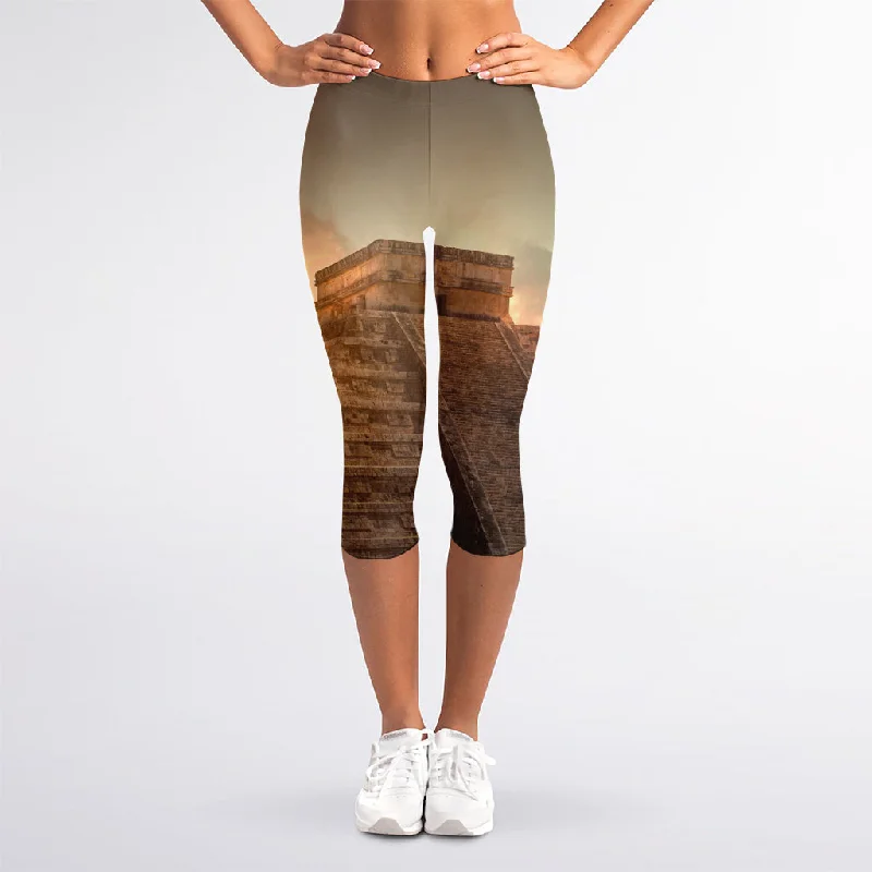 Final Clearance Mayan Pyramid Print Women's Capri Leggings