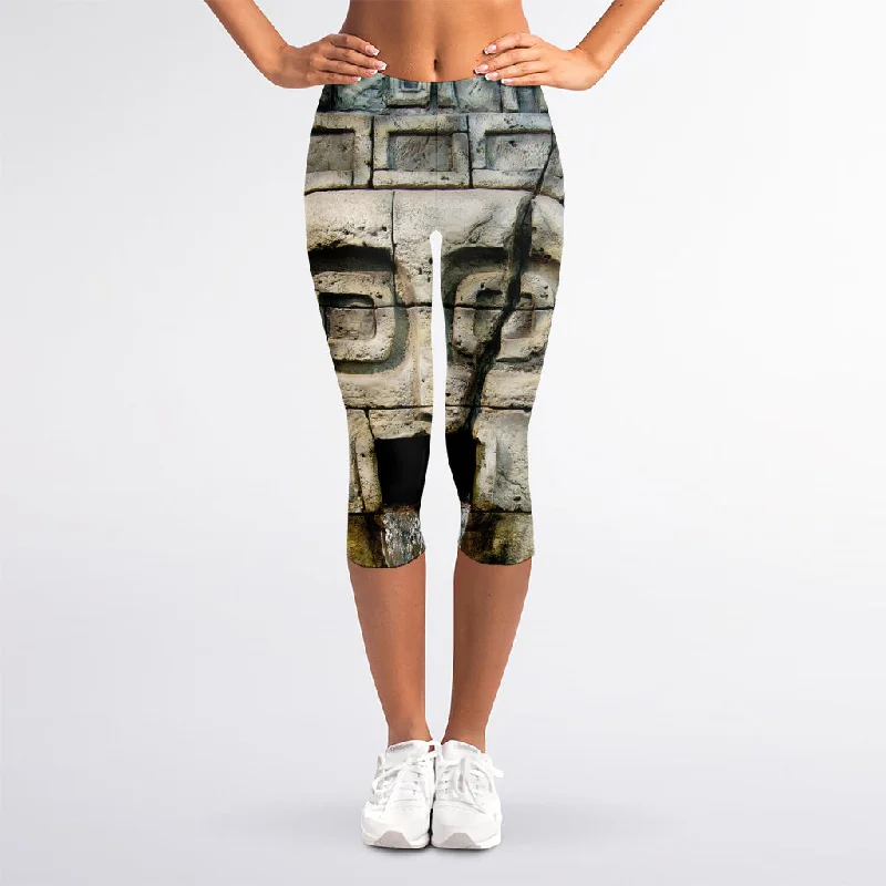 Deep Discounts Mayan Stone Print Women's Capri Leggings