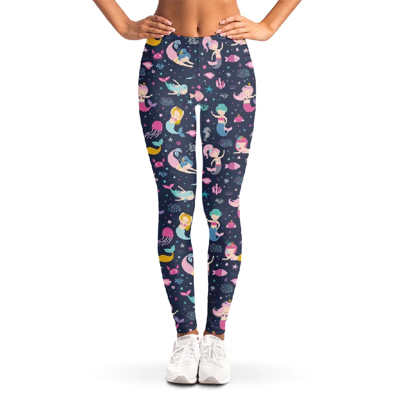 Extra Savings Mermaid Cartoon Pattern Print Women's Leggings