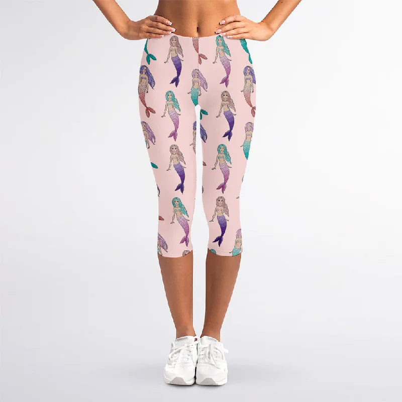 Online Specials Mermaid Girls Pattern Print Women's Capri Leggings