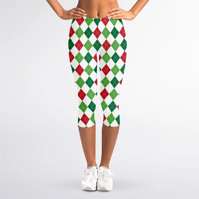 Bonus Savings Merry Christmas Argyle Pattern Print Women's Capri Leggings