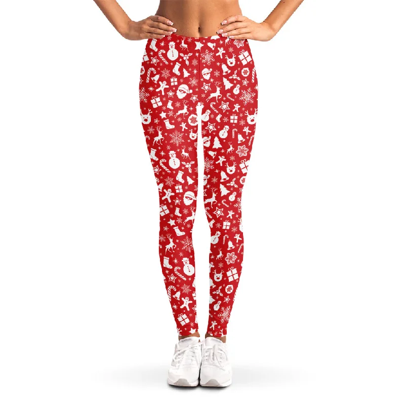 Deal Alert Merry Christmas Elements Pattern Print Women's Leggings