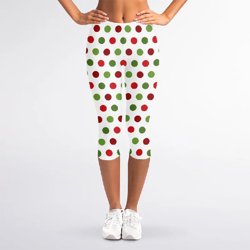 Big Savings Merry Christmas Polka Dot Pattern Print Women's Capri Leggings