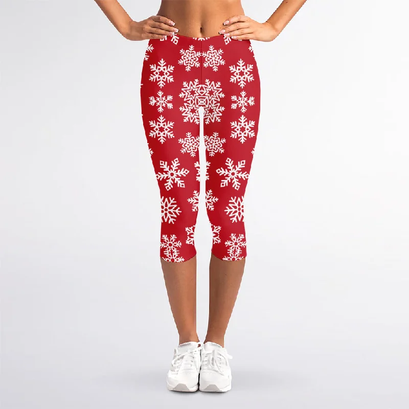 The Best Prices Merry Christmas Snowflakes Pattern Print Women's Capri Leggings