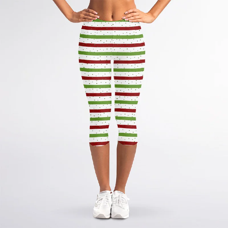 Reduced Prices Merry Christmas Striped Pattern Print Women's Capri Leggings
