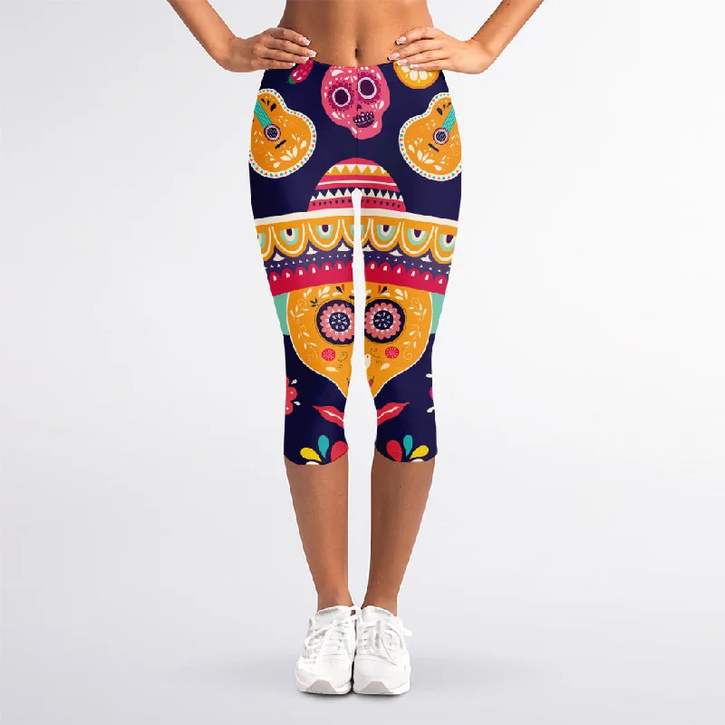 Price Reduction Mexican Skull Cinco de Mayo Print Women's Capri Leggings