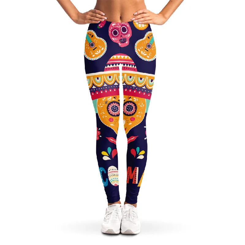 Anniversary Sale Mexican Skull Cinco de Mayo Print Women's Leggings