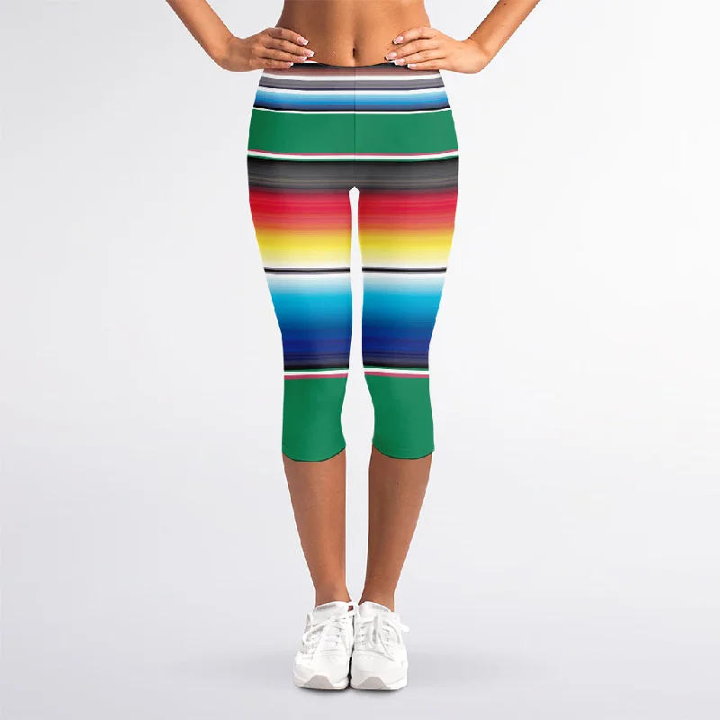 Shop and Save Mexican Striped Blanket Pattern Print Women's Capri Leggings