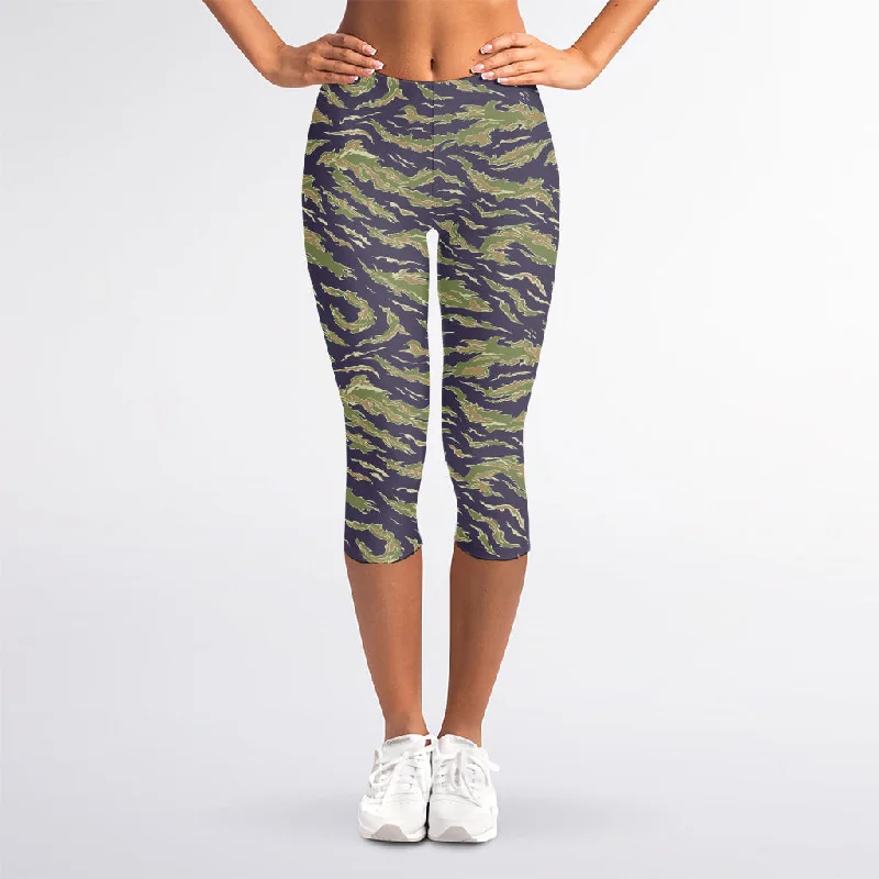 Instant Discount Military Tiger Stripe Camouflage Print Women's Capri Leggings