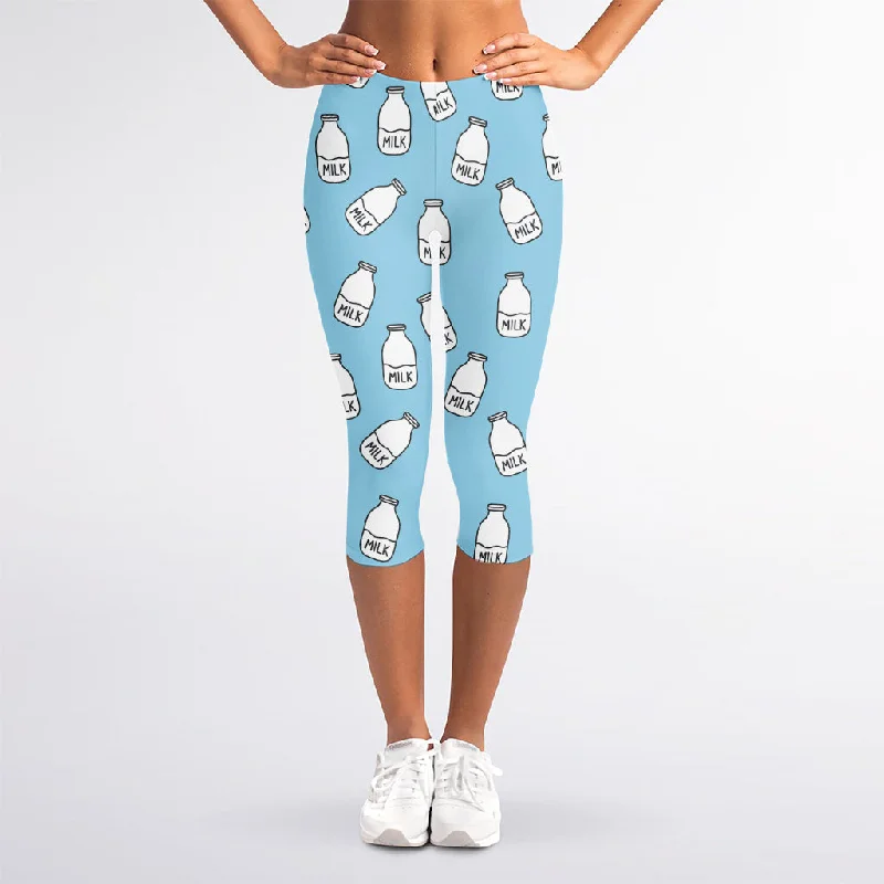 Great Deals Milk Bottle Cartoon Pattern Print Women's Capri Leggings
