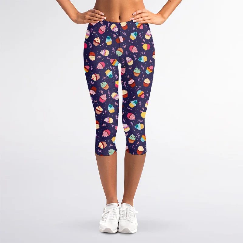 Deal Explosion Mini Cupcake Pattern Print Women's Capri Leggings