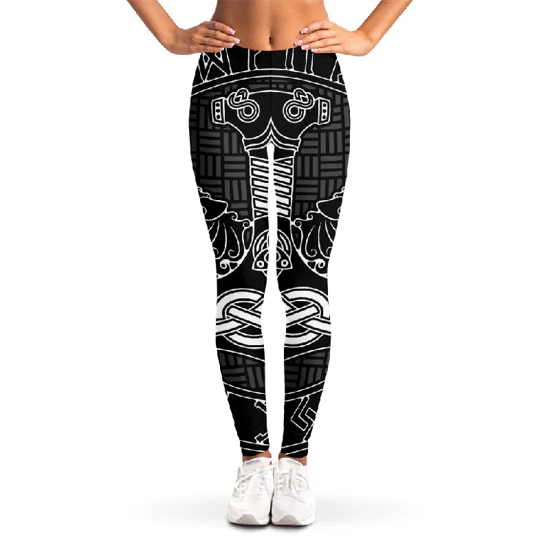 Limited Stock Mjolnir And Scandinavian Runes Print Women's Leggings