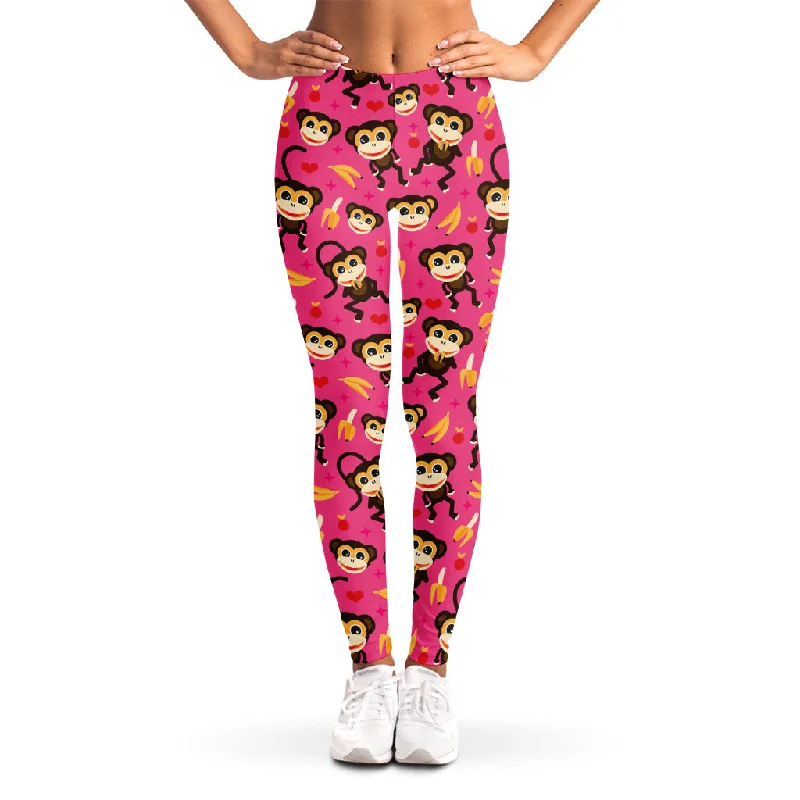 Stock Clearance Monkey And Banana Pattern Print Women's Leggings
