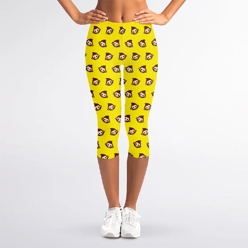 Discount Extravaganza Monkey Emoji Pattern Print Women's Capri Leggings