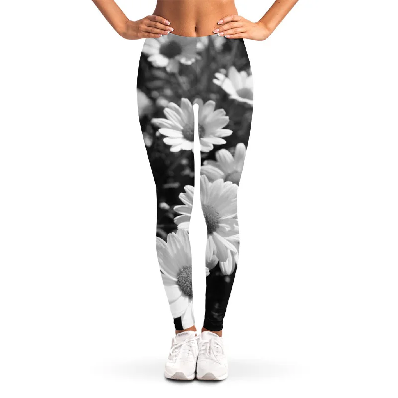 Quick Sale Monochrome Daisy Flower Print Women's Leggings