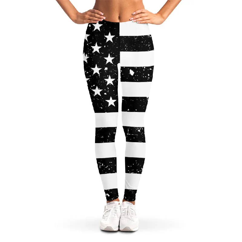 Instant Discount Monochrome Grunge American Flag Print Women's Leggings