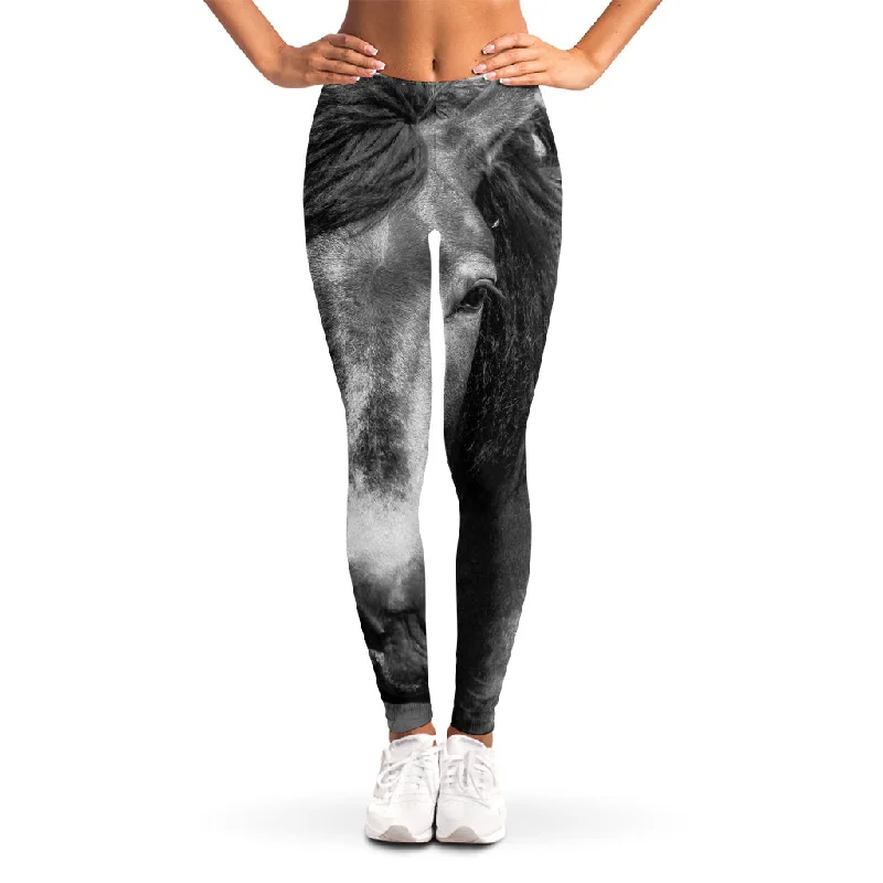 Closeout Monochrome Horse Print Women's Leggings
