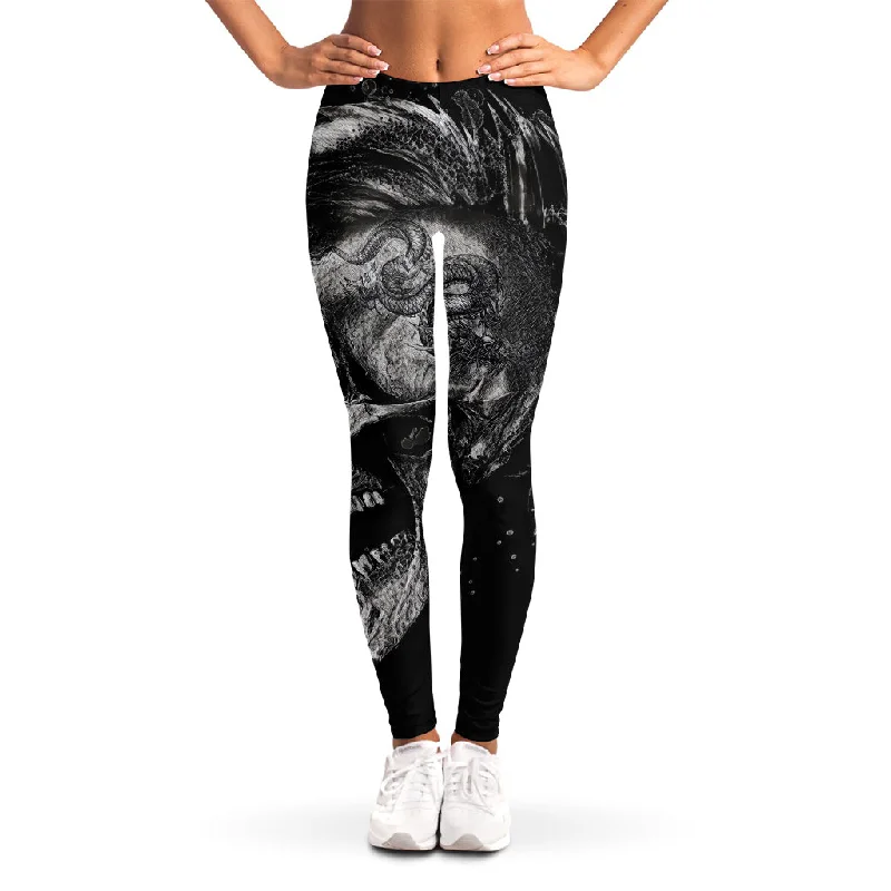 Discount Deals Monochrome Punk Skull Print Women's Leggings