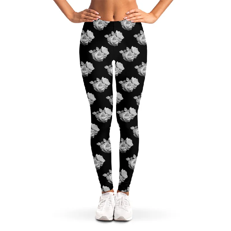Deal Dash Monochrome Rose Pattern Print Women's Leggings