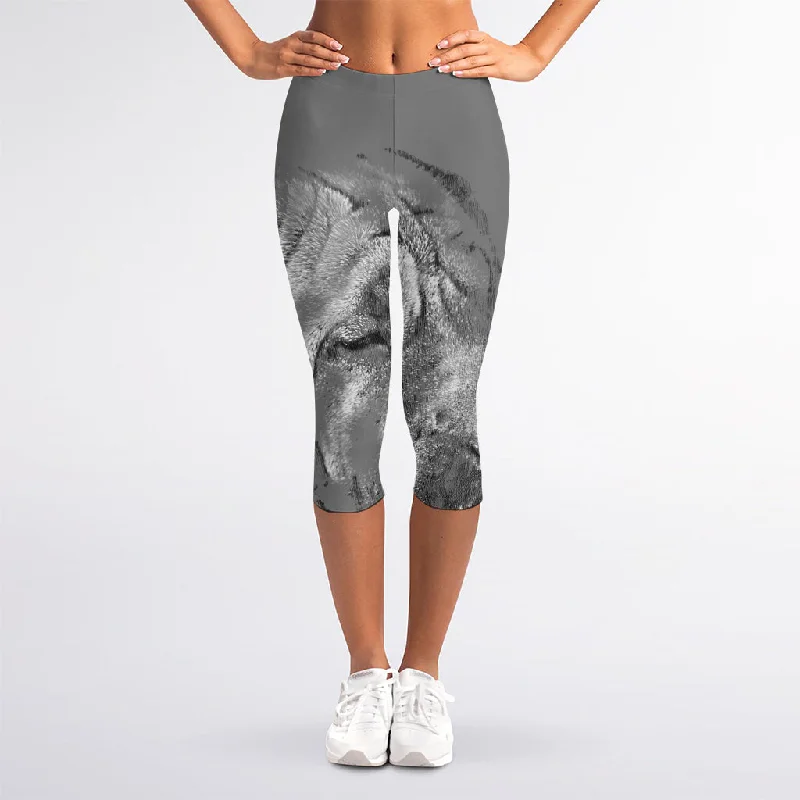 Special Savings Monochrome Shar Pei Print Women's Capri Leggings