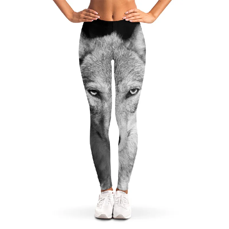 Act Fast Monochrome Wolf Print Women's Leggings