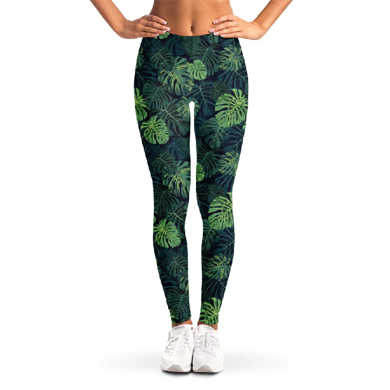Don't Miss Monstera Palm Leaves Pattern Print Women's Leggings