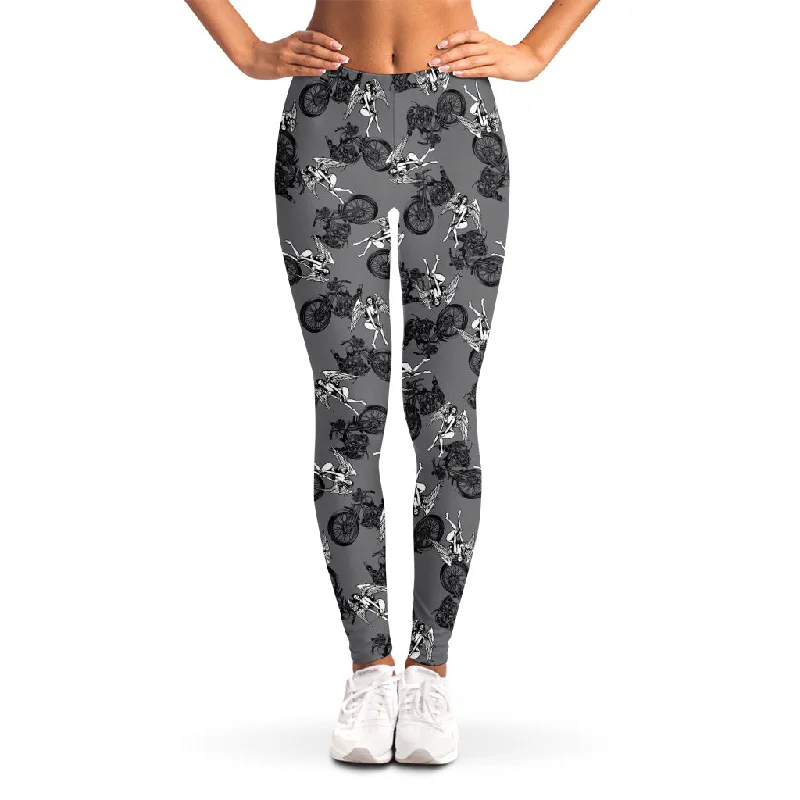 Big Savings Motorcycle And Angel Pattern Print Women's Leggings