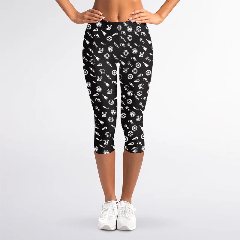 Shop and Save Motorcycle Parts Pattern Print Women's Capri Leggings