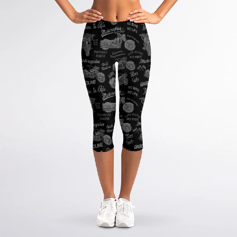 Reduced Prices Motorcycle Quote Pattern Print Women's Capri Leggings
