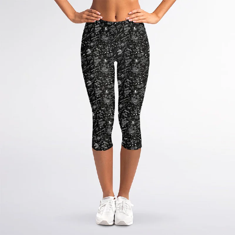Overstock Motorcycle Words Pattern Print Women's Capri Leggings