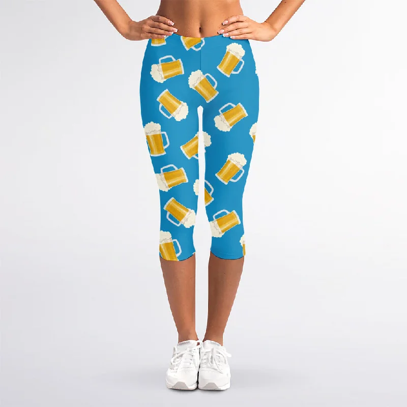 Low Prices Mug Of Beer Pattern Print Women's Capri Leggings