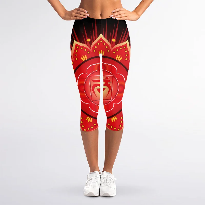 Hurry In Muladhara Chakra Mandala Print Women's Capri Leggings