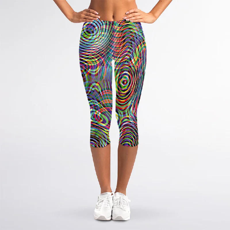 Deep Discounts Multicolor Psychedelic Print Women's Capri Leggings