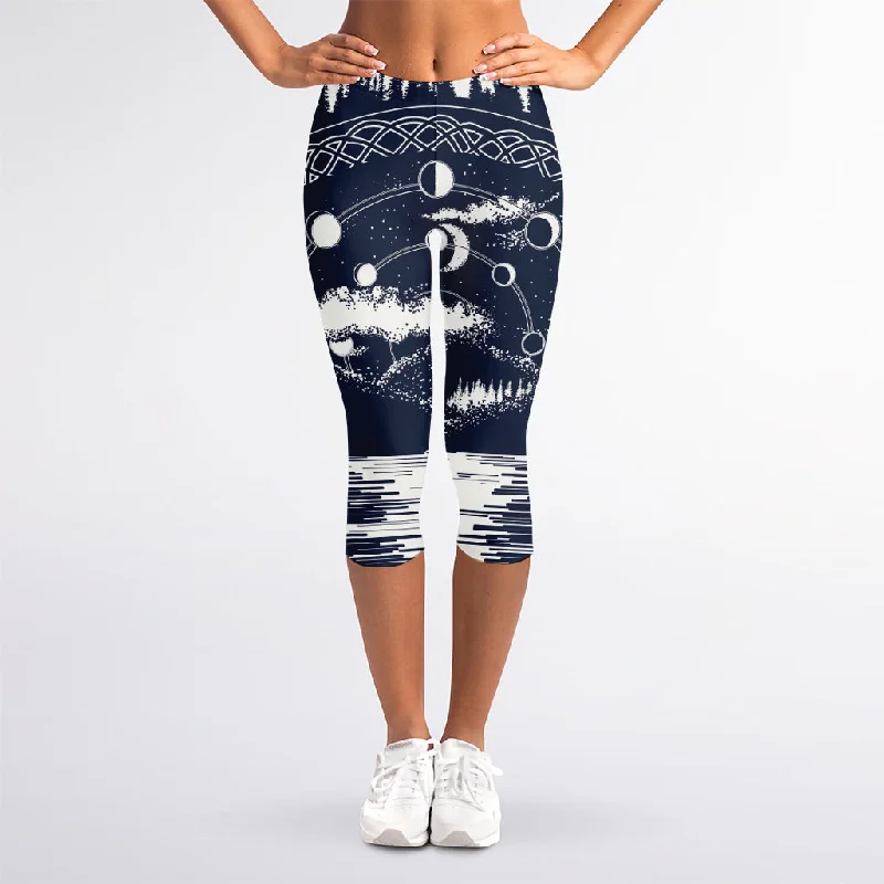 Special Savings Mystical Lunar Phase Print Women's Capri Leggings