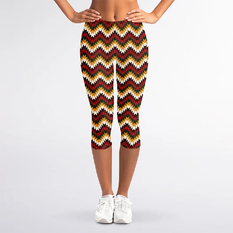 Can't Miss Native American Chevron Tribal Print Women's Capri Leggings