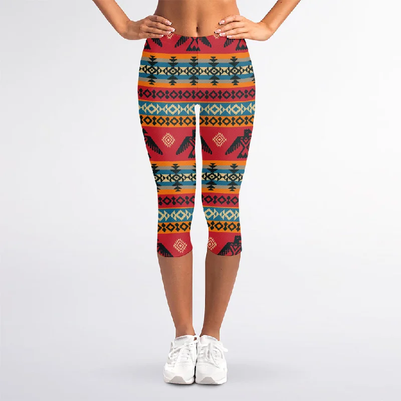 Amazing Deals Native American Eagle Pattern Print Women's Capri Leggings
