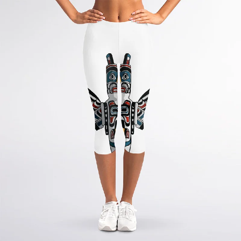 Crazy Savings Native American Eagle Totem Print Women's Capri Leggings