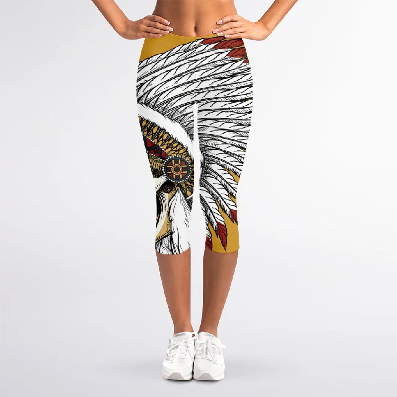 Great Bargains Native American Indian Skull Print Women's Capri Leggings