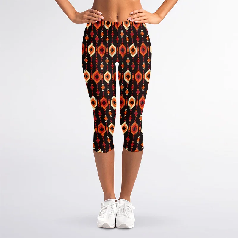 Final Sale Native American Pattern Print Women's Capri Leggings