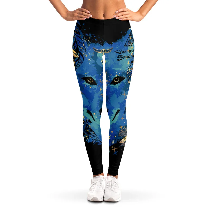 Discount Days Native American Spiritual Wolf Print Women's Leggings