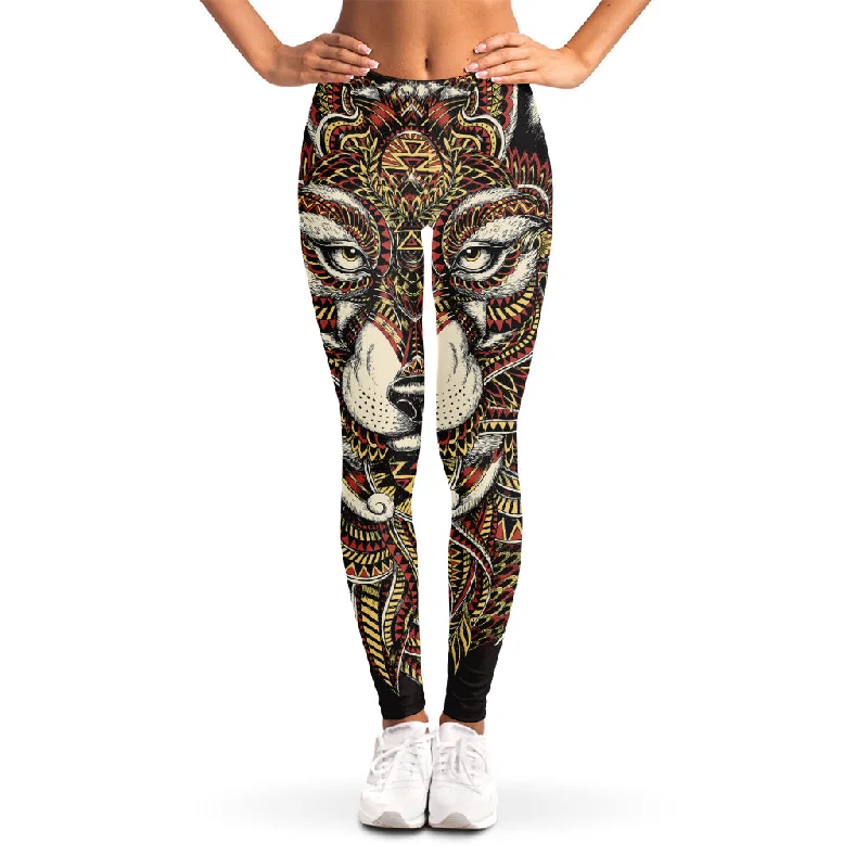 Price Buster Native American Wolf Spirit Animal Print Women's Leggings