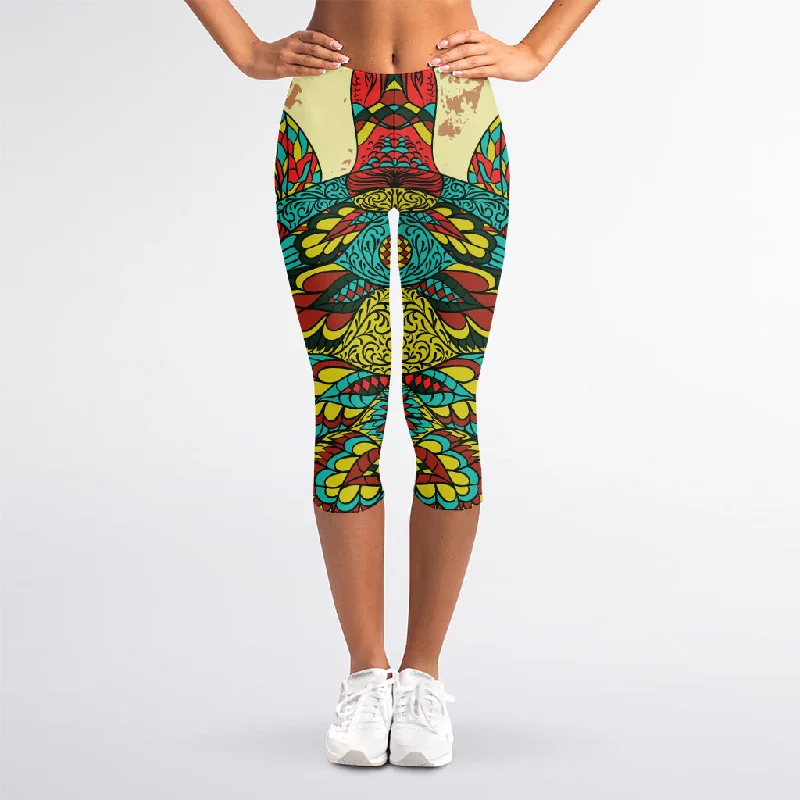 Stock Clearance Native Bohemian Sea Turtle Print Women's Capri Leggings