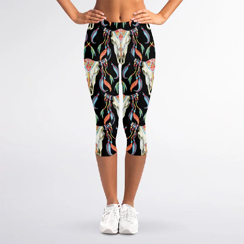 Price Rollback Native Buffalo Pattern Print Women's Capri Leggings