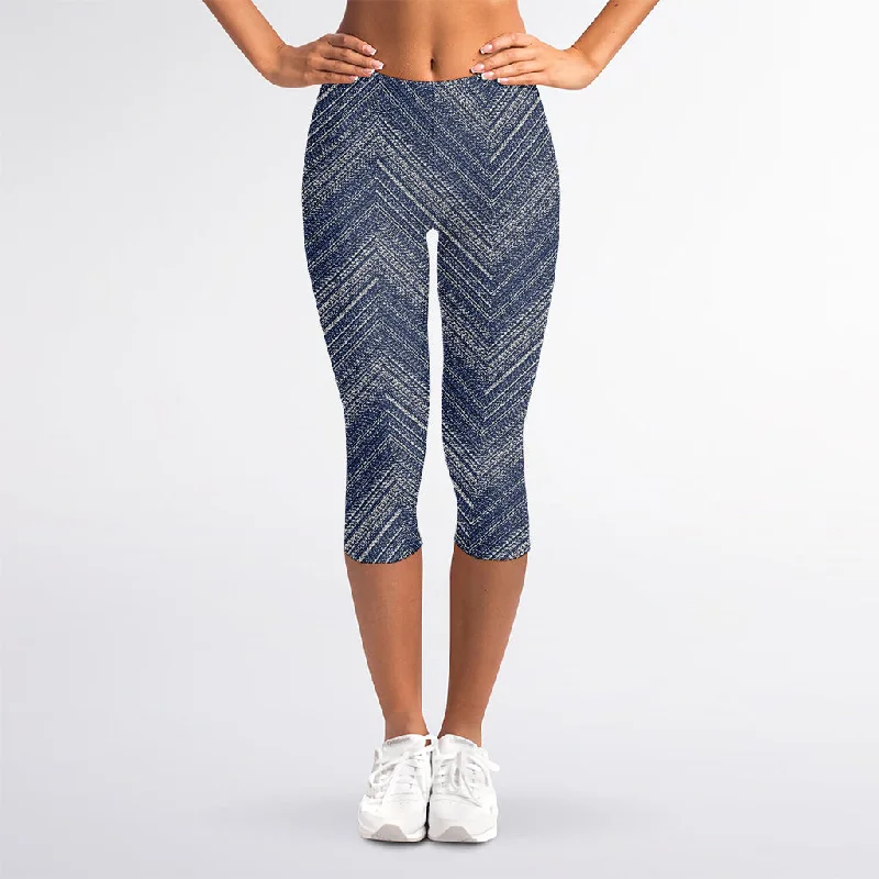 Special Discount Native Denim Jeans Pattern Print Women's Capri Leggings