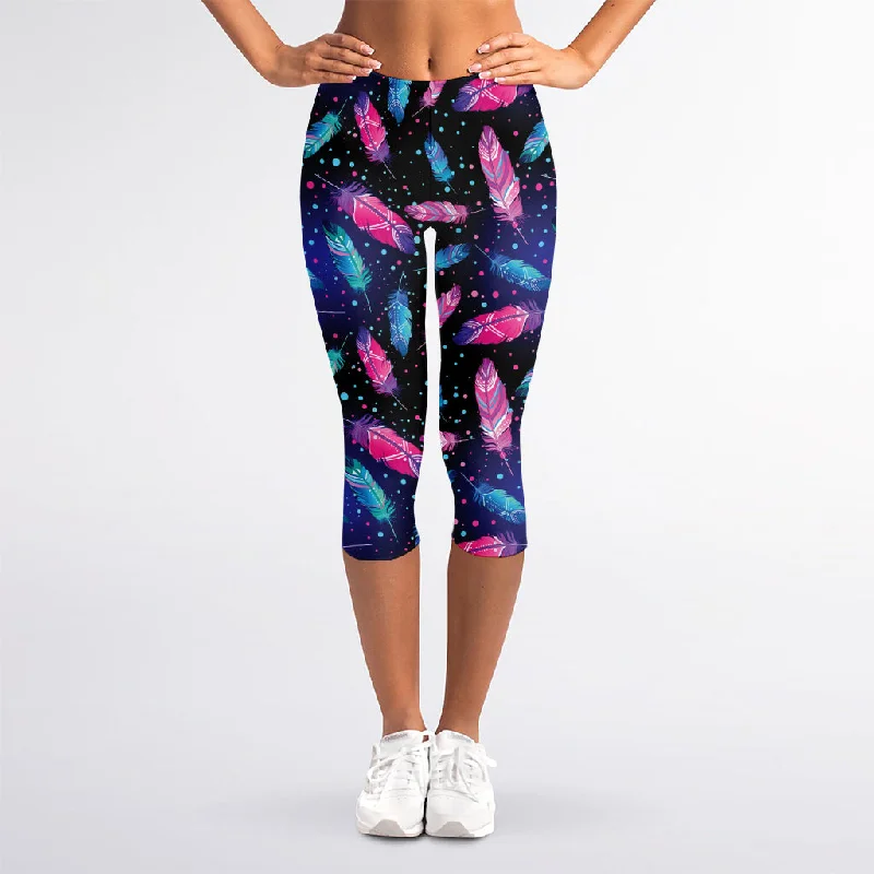 Sale Event Native Feather Pattern Print Women's Capri Leggings