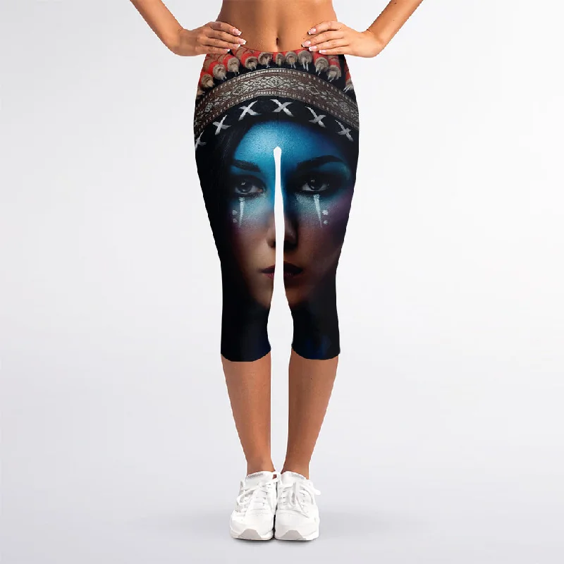 Massive Deals Native Indian Woman Portrait Print Women's Capri Leggings