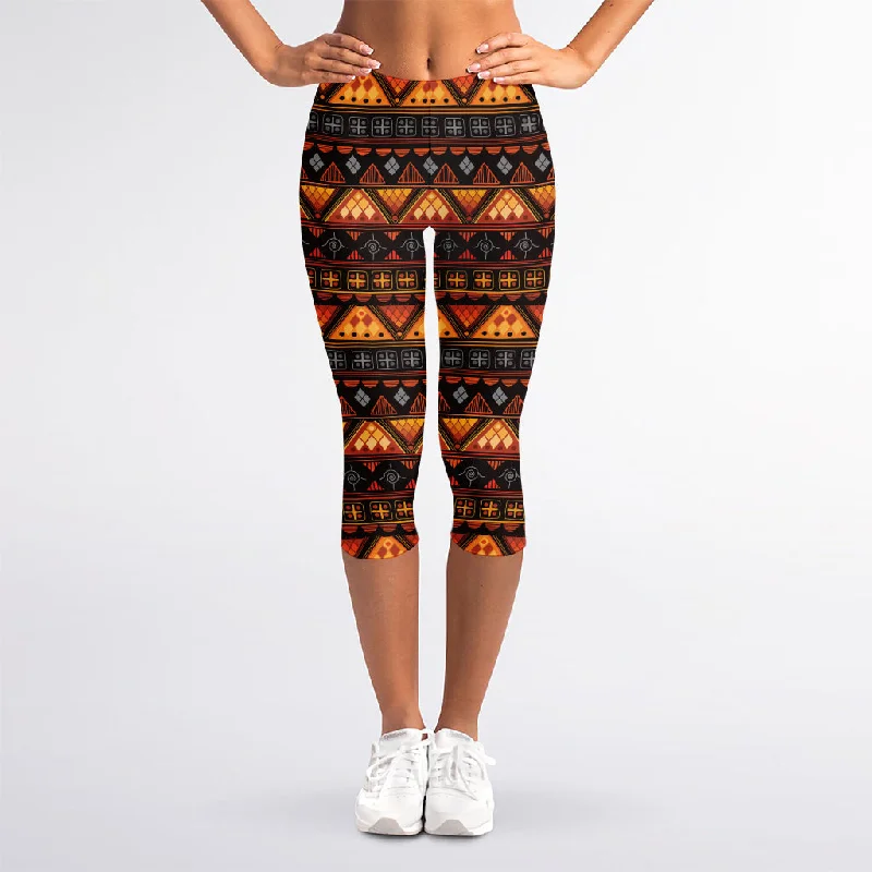 Don't Wait Native Tribal African Pattern Print Women's Capri Leggings